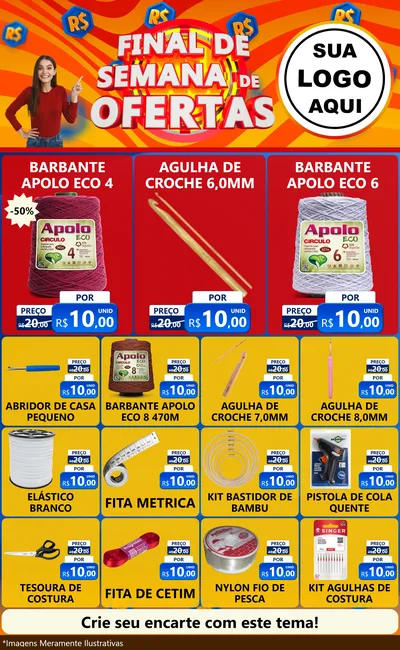 Modelo de Encarte para Encarte Grande com o tema Final de Semana de Ofertas para Armarinho e Aviamentos