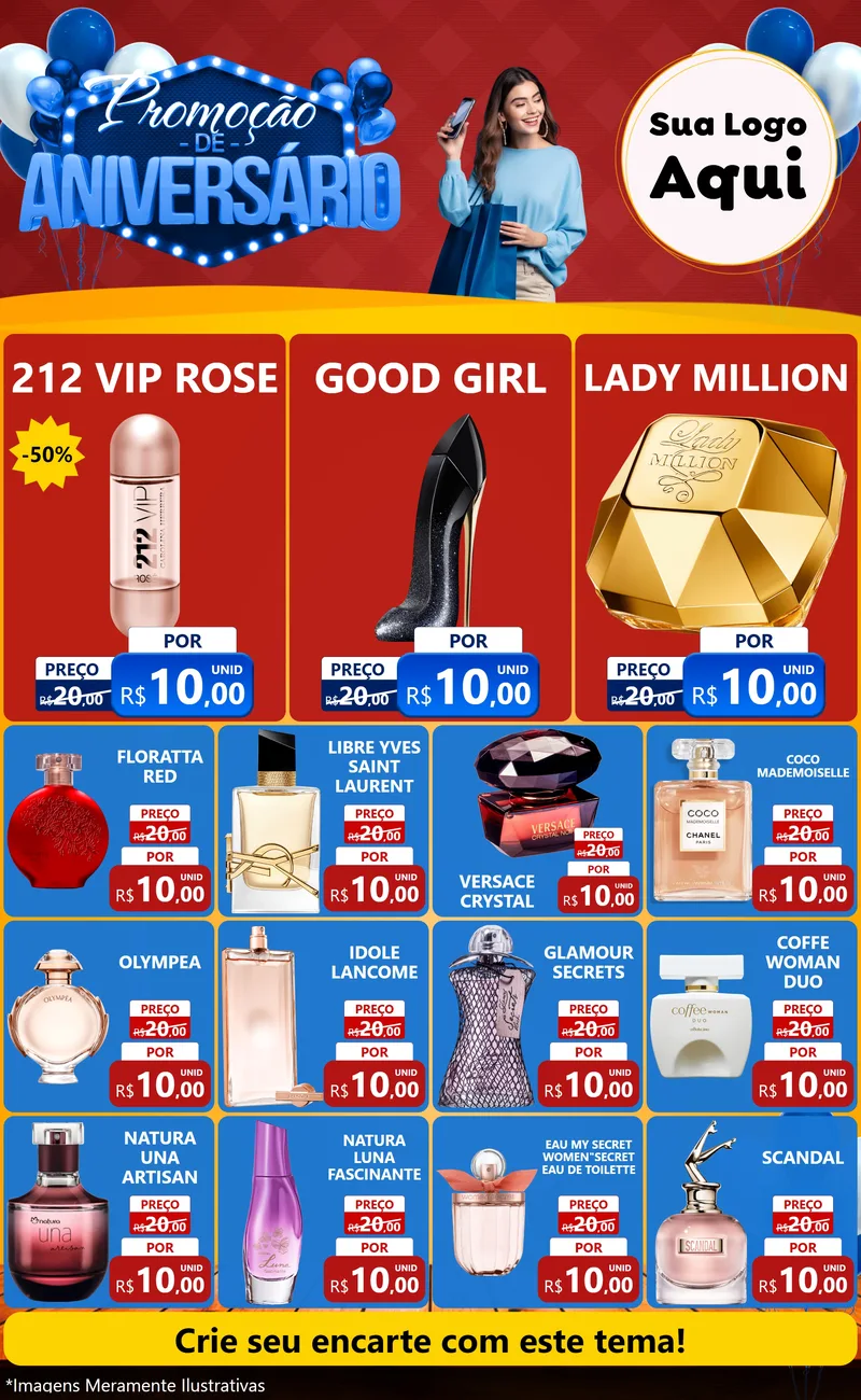 Modelo de Encarte para Encarte Grande com o tema Promoção de Aniversário para Perfumes