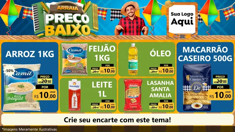 Modelo de TV para TV Horizontal com o tema Arraiá de Preço Baixo - Junina para Supermercado
