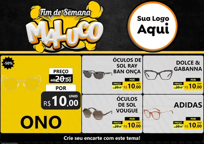 Modelo de Encarte para Encarte A4 Horizontal com o tema Fim de Semana Maluco para Óticas
