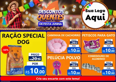 Modelo de Encarte para Encarte A4 Horizontal com o tema Descontos Quentes de Festa Junina para Pet Shop