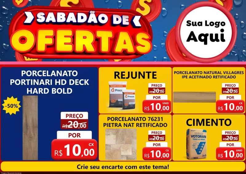 Modelo de Encarte para Encarte A4 Horizontal com o tema Sabadão de Ofertas para Pisos e revestimentos