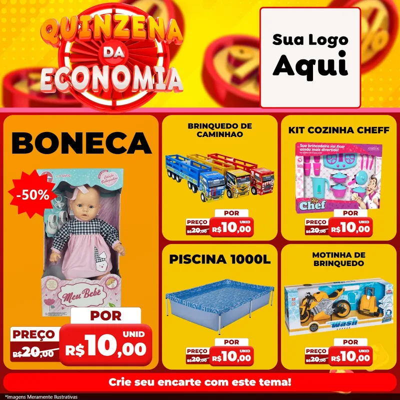 Modelo de Rede Social para Feed Facebook com o tema Quinzena Da Economia para Brinquedos