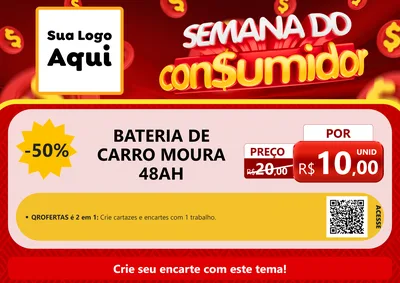 Modelo de Cartaz para Cartaz A4 Horizontal com o tema Semana do Consumidor para Baterias Elétricas