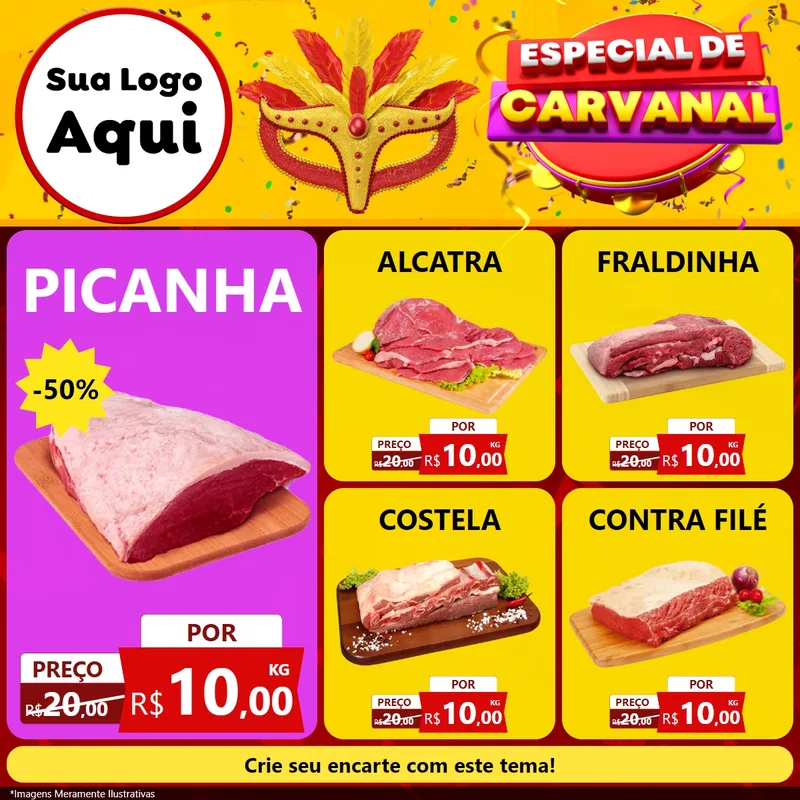 Modelo de Rede Social para Feed Facebook com o tema Especial de Carnaval para Açougue