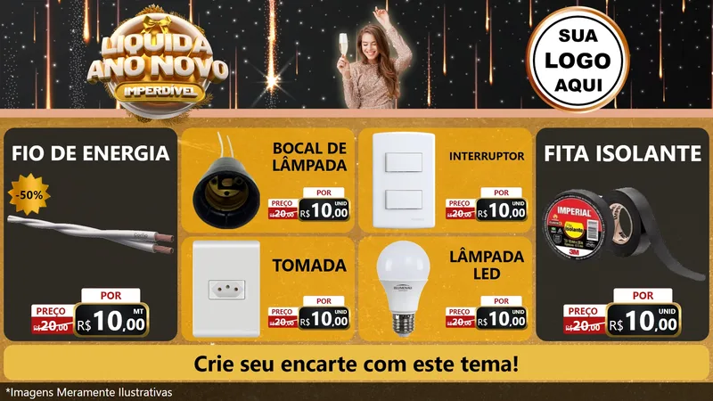 Modelo de TV para TV Horizontal com o tema Liquida Ano Novo Imperdível para Materiais Elétricos