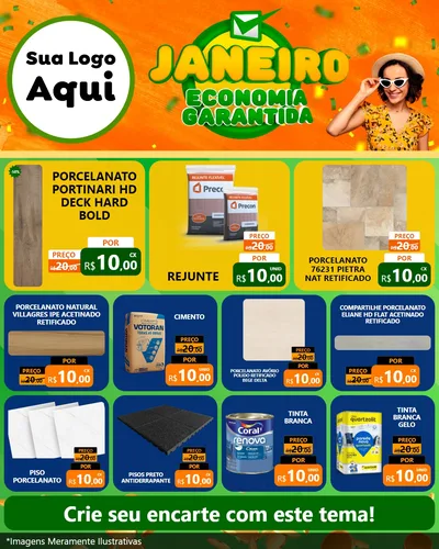 Modelo de Rede Social para Feed Instagram com o tema Janeiro - Economia Garantida para Pisos e revestimentos