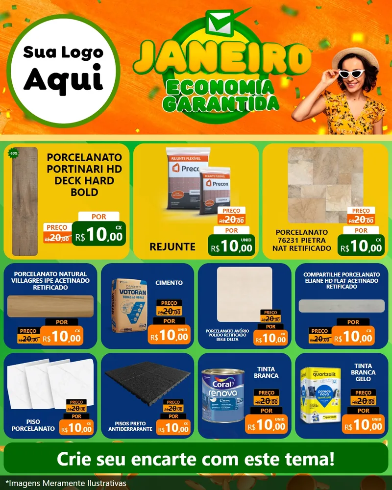 Modelo de Rede Social para Feed Instagram com o tema Janeiro - Economia Garantida para Pisos e revestimentos