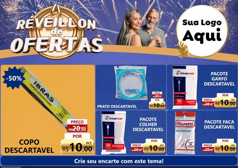 Modelo de Encarte para Encarte A4 Horizontal com o tema Réveillon de Ofertas para Embalagens