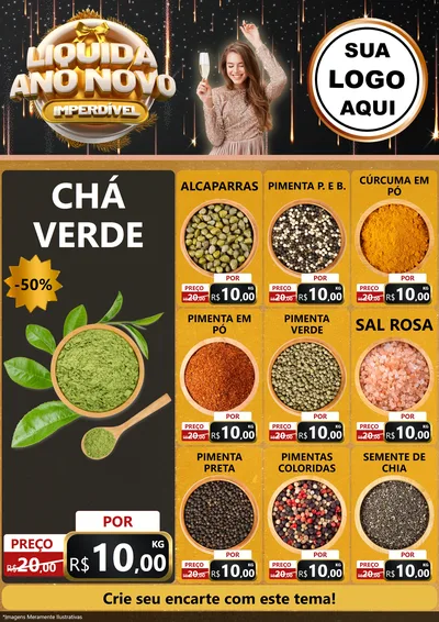 Modelo de Encarte para Encarte A4 Vertical com o tema Liquida Ano Novo Imperdível para Produtos Naturais