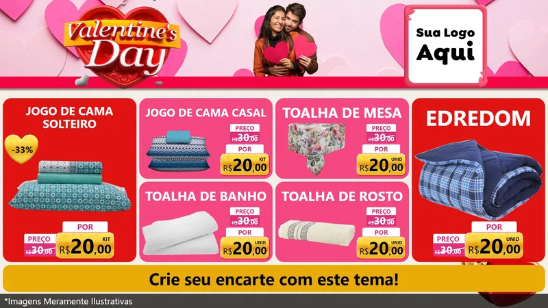 Modelo de TV para TV Horizontal com o tema Valentine's Day para Cama, Mesa e Banho