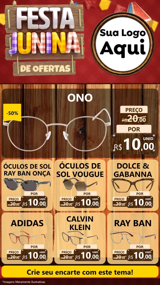Modelo de Rede Social para Stories com o tema Festa Junina de Ofertas para Óticas