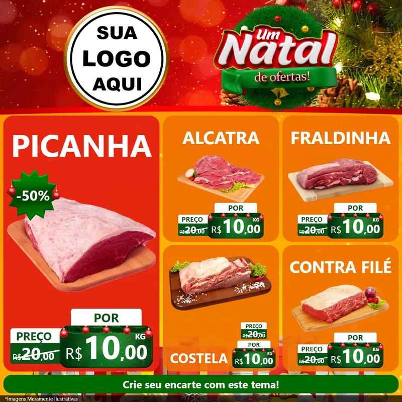 Modelo de Rede Social para Feed Facebook com o tema Um Natal de Ofertas para Açougue