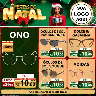 Modelo de Rede Social para Feed Facebook com o tema Ofertas de Natal para Óticas