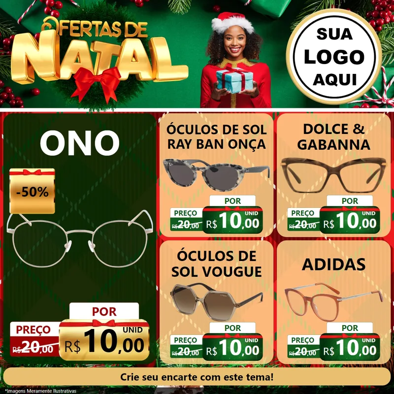 Modelo de Rede Social para Feed Facebook com o tema Ofertas de Natal para Óticas
