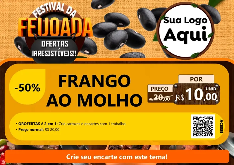 Modelo de Cartaz para Cartaz A4 Horizontal com o tema Festival da Feijoada para Restaurante