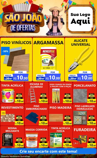 Modelo de Encarte para Encarte Grande com o tema São João de Ofertas para Material para Construção