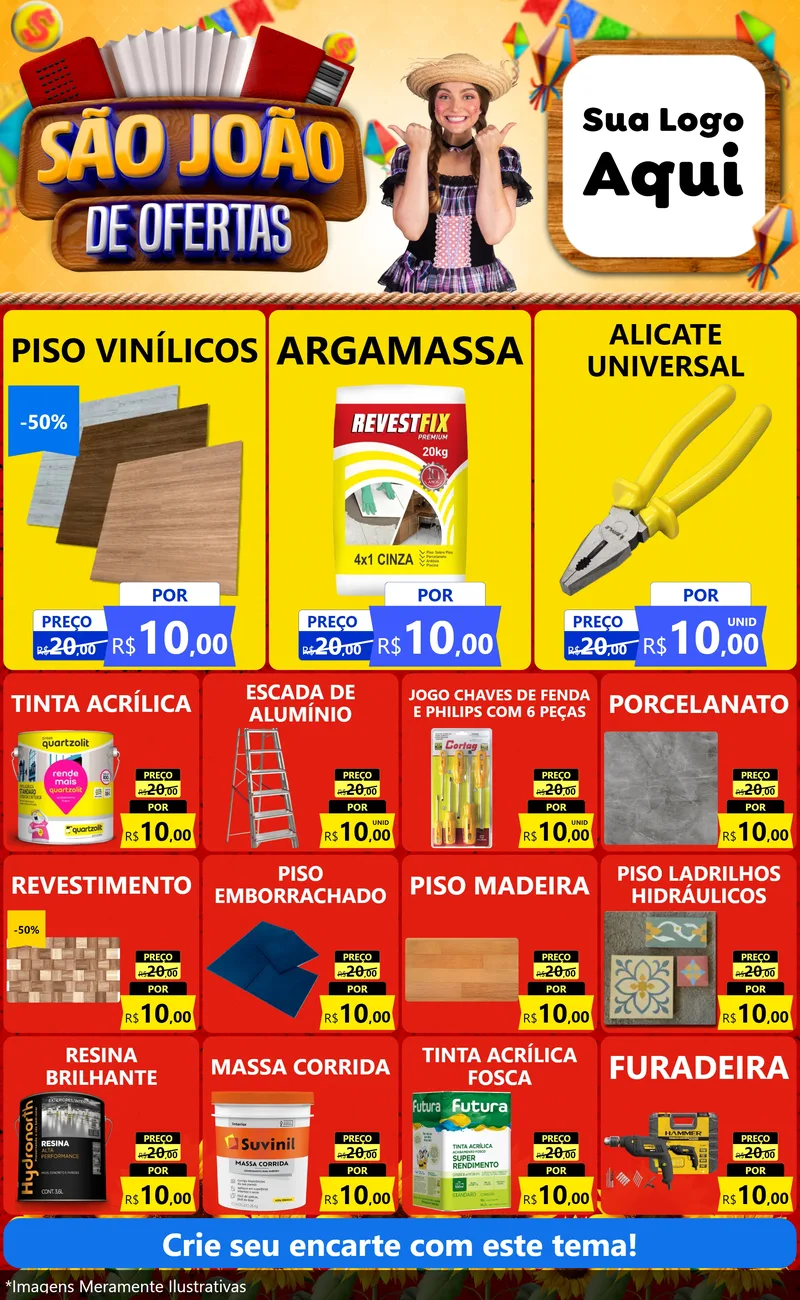Modelo de Encarte para Encarte Grande com o tema São João de Ofertas para Material para Construção