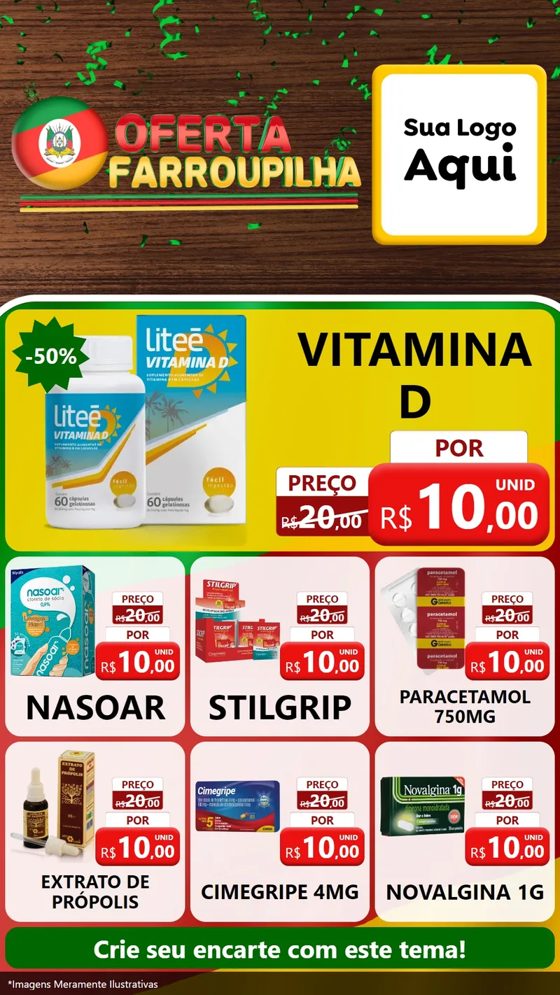 Modelo de Rede Social para Stories com o tema Oferta Farroupilha para Farmácia