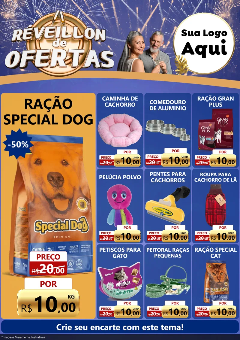 Modelo de Encarte para Encarte A4 Vertical com o tema Réveillon de Ofertas para Pet Shop