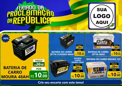 Modelo de Encarte para Encarte A4 Horizontal com o tema Feriado da Proclamação da República para Baterias Elétricas