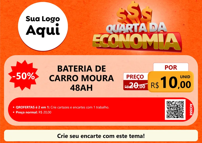 Modelo de Cartaz para Cartaz A4 Horizontal com o tema Quarta da Economia para Baterias Elétricas