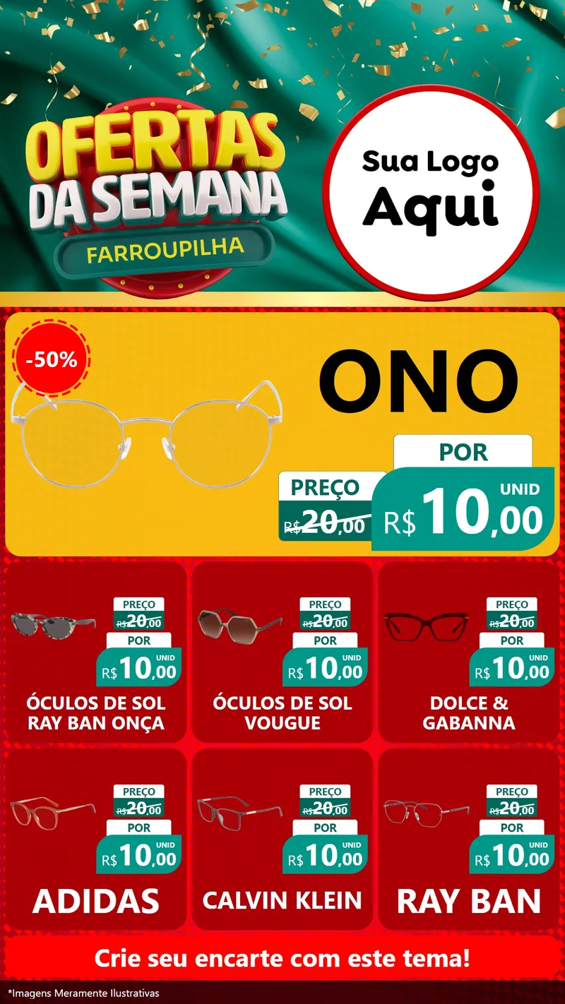 Modelo de Rede Social para Stories com o tema Ofertas da Semana Farroupilha para Óticas