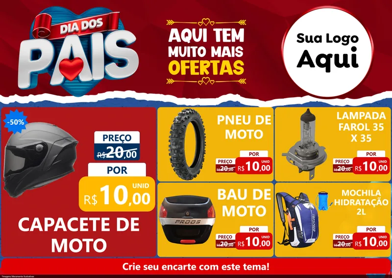 Modelo de Encarte para Encarte A4 Horizontal com o tema Dia dos Pais para Moto peças