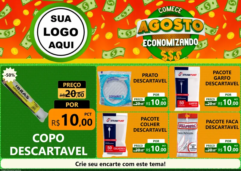 Modelo de Encarte para Encarte A4 Horizontal com o tema Comece Agosto Economizando para Embalagens