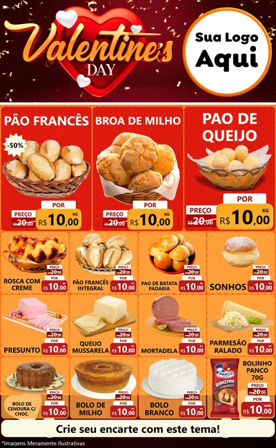 Modelo de Encarte para Encarte Grande com o tema Valentine's Day para Padaria
