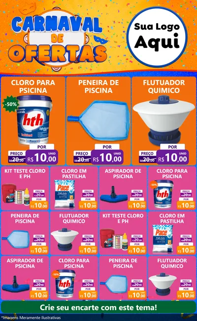 Modelo de Encarte para Encarte Grande com o tema Carnaval de Ofertas para Produtos para Piscina