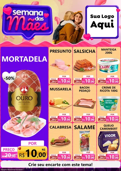 Modelo de Encarte para Encarte A4 Vertical com o tema Semana das Mães para Frios e Laticínios