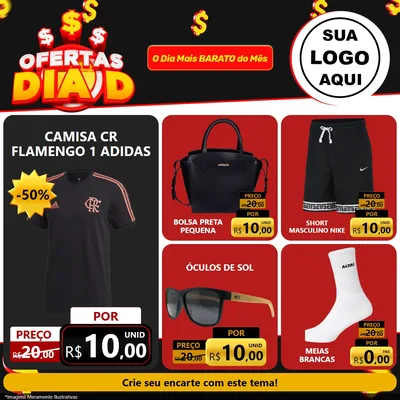 Modelo de Rede Social para Feed Facebook com o tema Ofertas Dia D para Roupas e acessórios