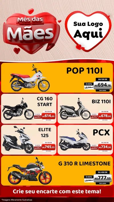 Modelo de TV para TV Vertical com o tema Mês das Mães para Concessionaria de Motos