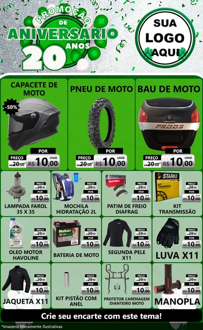 Modelo de Encarte para Encarte Grande com o tema Promoção de Aniversário - 20 Anos para Moto peças
