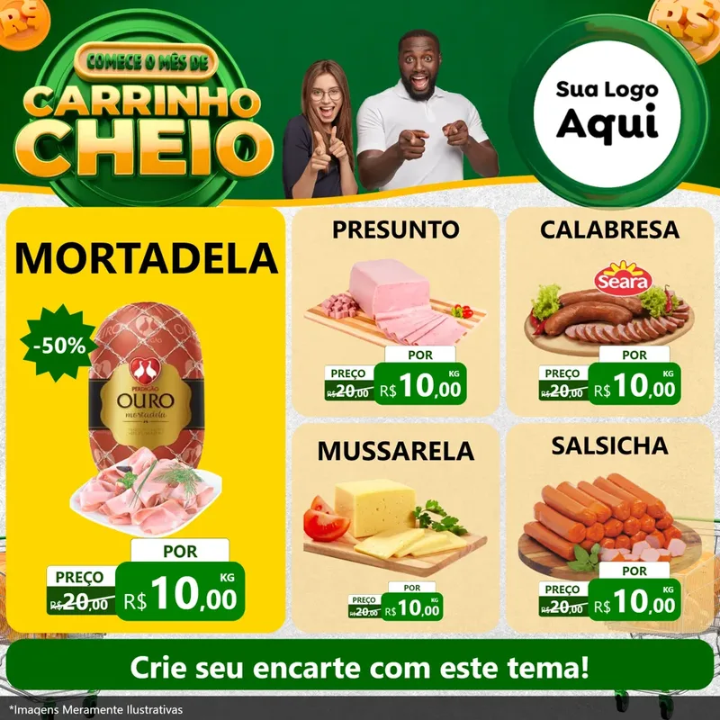Modelo de Rede Social para Feed Facebook com o tema Carrinho Cheio para Frios e Laticínios