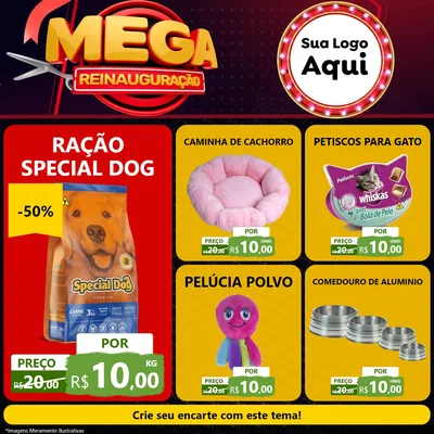 Modelo de Rede Social para Feed Facebook com o tema Mega Reinauguração para Pet Shop