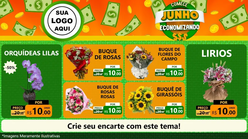Modelo de TV para TV Horizontal com o tema Comece Junho Economizando para Floricultura e jardim