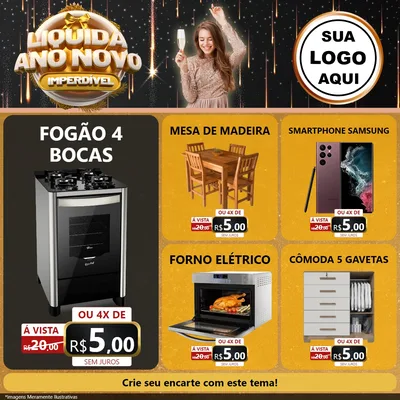 Modelo de Rede Social para Feed Facebook com o tema Liquida Ano Novo Imperdível para Móveis e Eletro