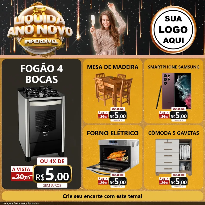 Modelo de Rede Social para Feed Facebook com o tema Liquida Ano Novo Imperdível para Móveis e Eletro