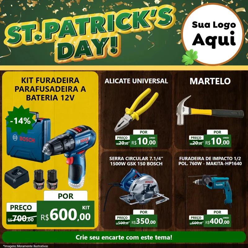 Modelo de Rede Social para Feed Facebook com o tema St Patriks Day para Maquinas e Ferramentas