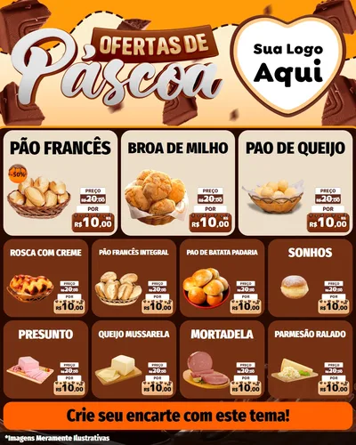 Modelo de Rede Social para Feed Instagram com o tema Ofertas de Páscoa para Padaria