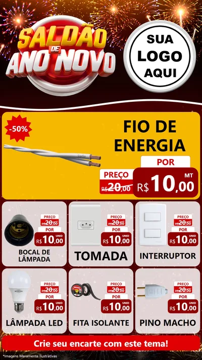 Modelo de Rede Social para Stories com o tema Saldão de Ano Novo para Materiais Elétricos