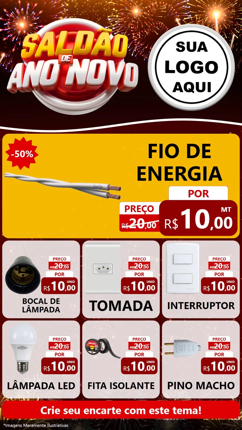 Modelo de Rede Social para Stories com o tema Saldão de Ano Novo para Materiais Elétricos