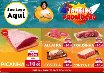 Modelo de Encarte para Encarte A4 Horizontal com o tema Janeiro de Promoção para Açougue