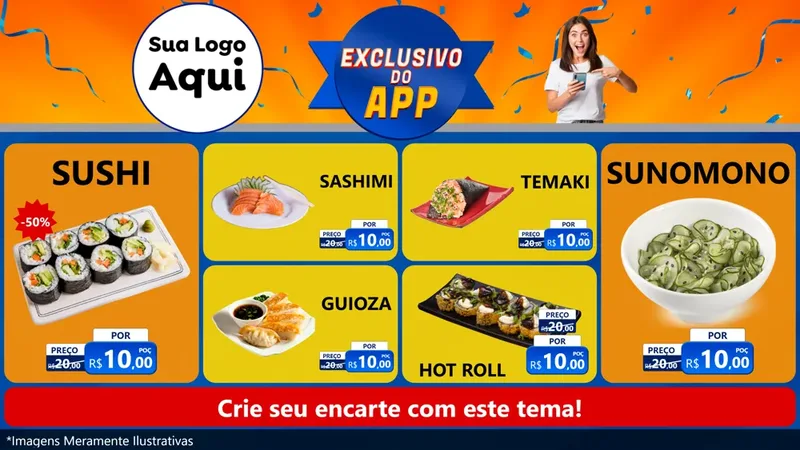 Modelo de TV para TV Horizontal com o tema Exclusivo do Aplicativo para Comida japonesa