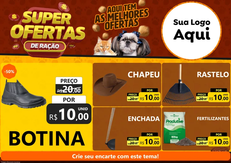 Modelo de Encarte para Encarte A4 Horizontal com o tema Super Oferta de Ração para Agropecuária