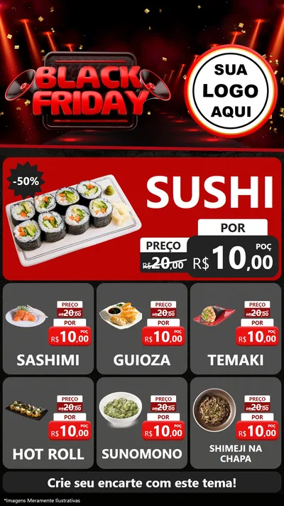 Modelo de Rede Social para Stories com o tema Black Friday para Comida japonesa