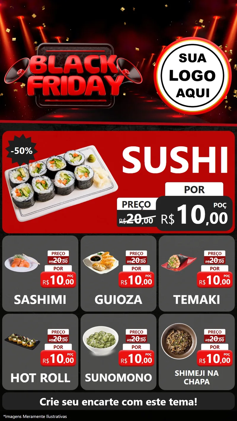 Modelo de Rede Social para Stories com o tema Black Friday para Comida japonesa