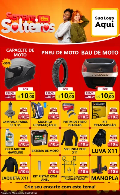 Modelo de Encarte para Encarte Grande com o tema Semana dos Solteiros para Moto peças
